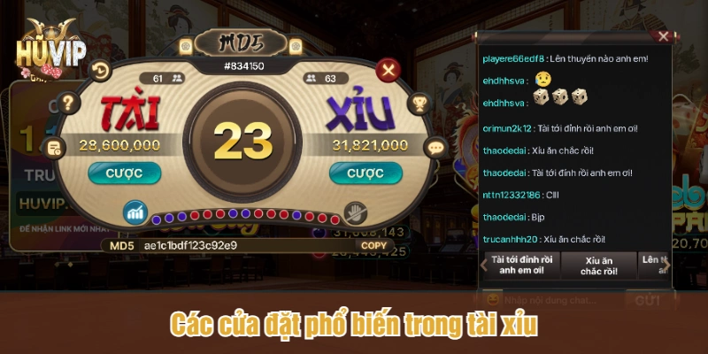 Các cửa đặt phổ biến trong tài xỉu