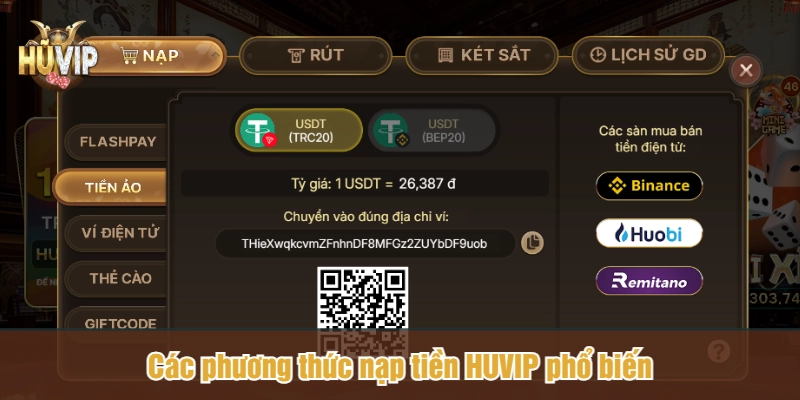 Các phương thức nạp tiền HUVIP phổ biến