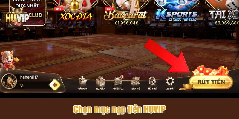 Chọn mục nạp tiền HUVIP