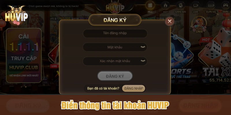 Điền thông tin tài khoản HUVIP