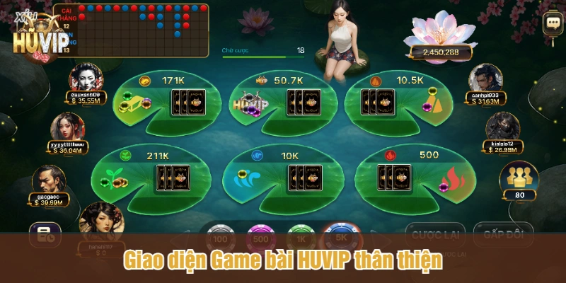 Giao diện Game bài HUVIP thân thiện