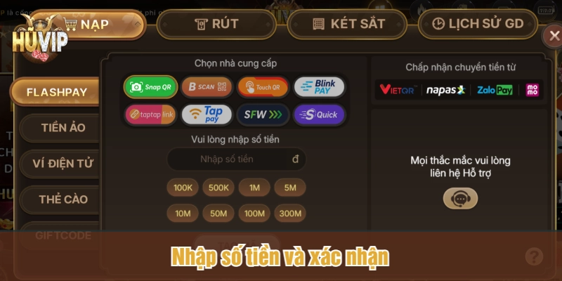 Nhập số tiền và xác nhận